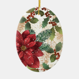 Adorno De Cerámica Retro 50s Flor de Nochebuena Rojo Verde Crema
