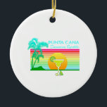 Adorno De Cerámica Retro Beach Punta Cana Margarita<br><div class="desc">Un clásico diseño de playa retro de una puesta de sol en el océano,  margarita y palmeras para Punta Cana en la República Dominicana. Un regalo increíble para cualquier estancia en el Caribe.</div>