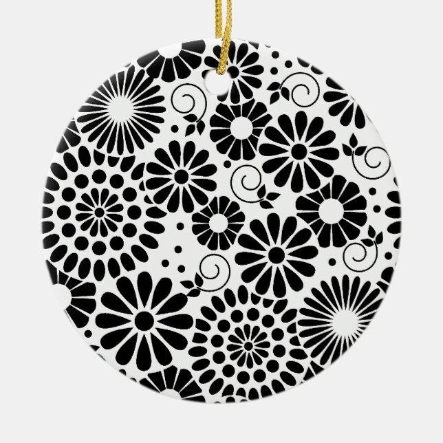 Adorno De Cerámica Retro black white flowers Ornament (Frente)