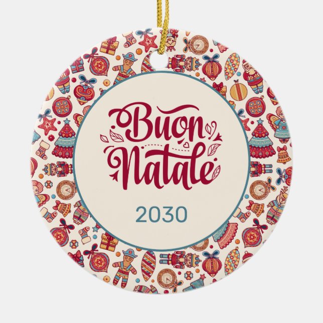 Adorno De Cerámica Retro Buon Natale Personalizado (Frente)