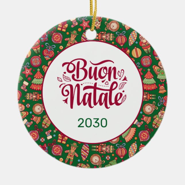 Adorno De Cerámica Retro Buon Natale Personalizado (Frente)