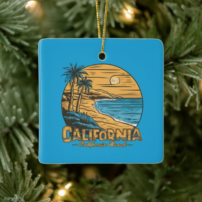 Adorno De Cerámica Retro California Sunset Beach Scene (Árbol)