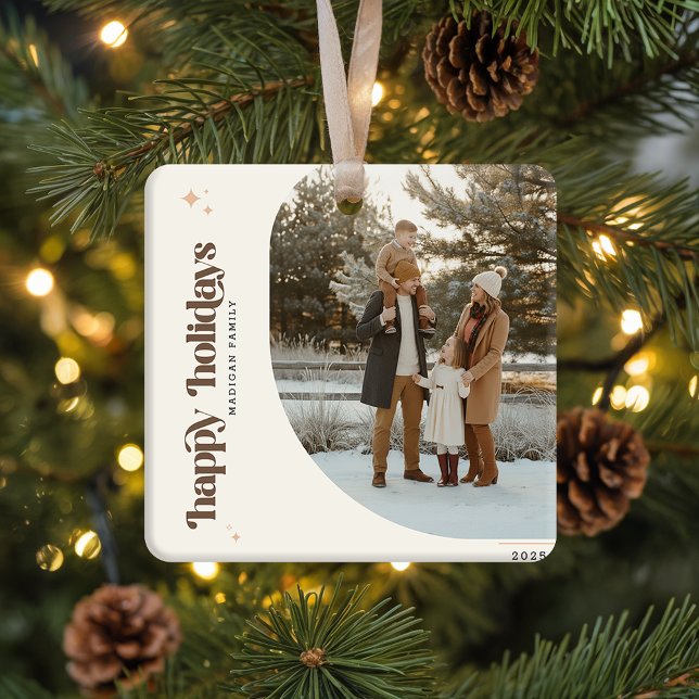 Adorno De Cerámica Retro Christmas Photo Family Name Holiday (Subido por el creador)