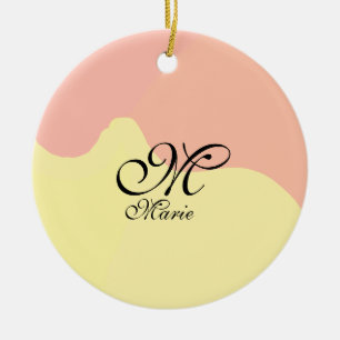 Adorno De Cerámica Retro de color amarillo naranja añadir su monogram