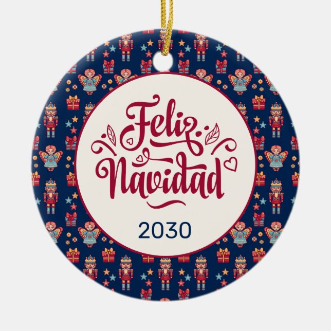 Adorno De Cerámica Retro Feliz Navidad (Frente)