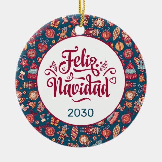 Adorno De Cerámica Retro Feliz Navidad personalizada (Frente)