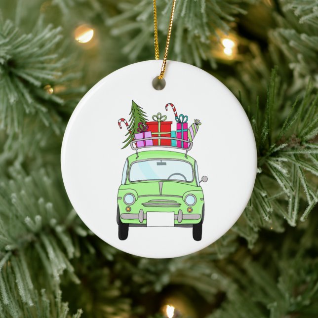 Adorno De Cerámica Retro Fiat 500 con regalos de Navidades (Árbol)
