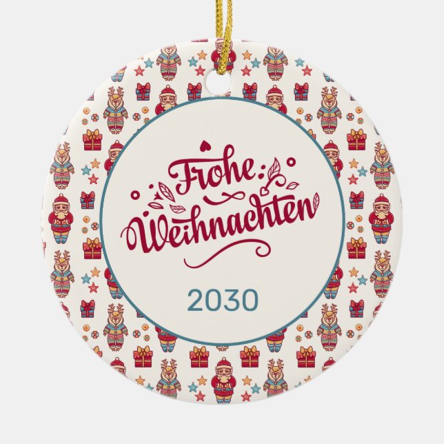 Adorno De Cerámica Retro Frohe Weihnachten (Frente)