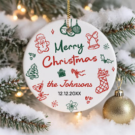 Adorno De Cerámica Retro Hand Drawn Friendsmas Christmas Party Photo