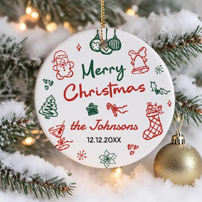 Adorno De Cerámica Retro Hand Drawn Friendsmas Christmas Party Photo (Subido por el creador)