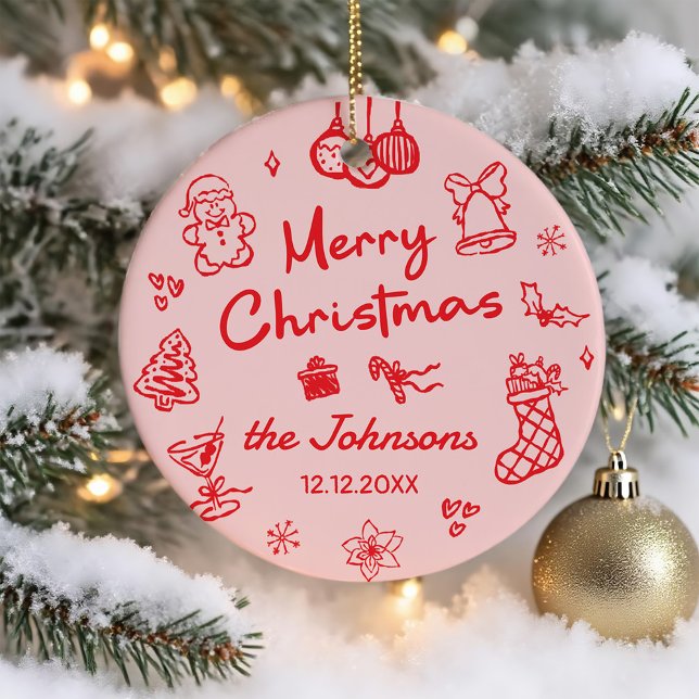 Adorno De Cerámica Retro Hand Drawn Friendsmas Christmas Party Photo (Subido por el creador)