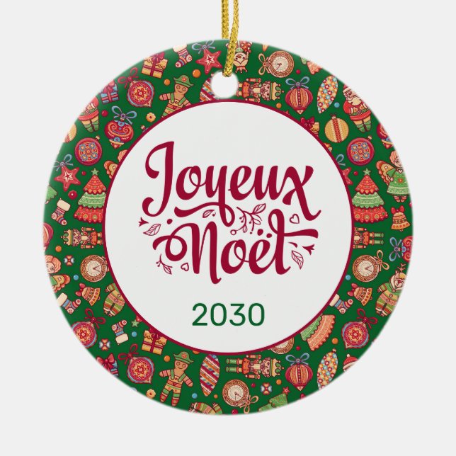 Adorno De Cerámica Retro Joyeux Noel personalizado (Frente)