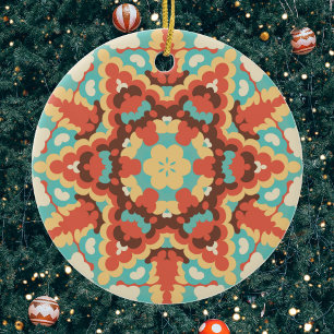 Adorno De Cerámica Retro Mandala azul rojo y amarillo