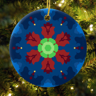 Adorno De Cerámica Retro Mandala Azul Rojo y Verde