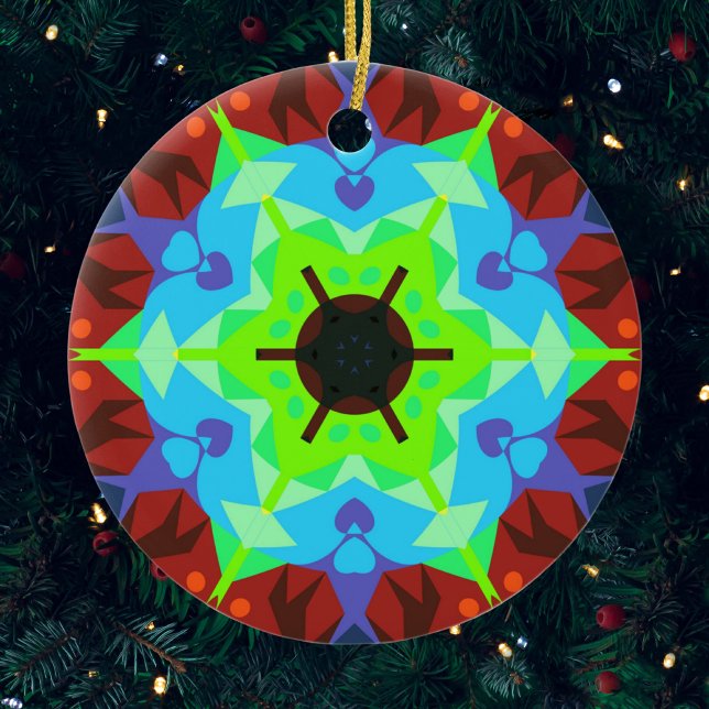 Adorno De Cerámica Retro Mandala Flor Azul Rojo y Verde (Subido por el creador)