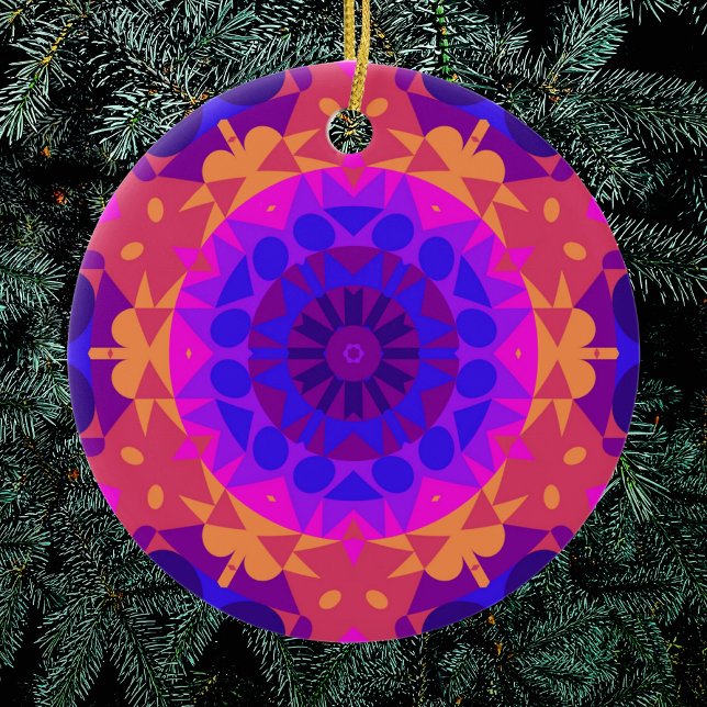 Adorno De Cerámica Retro Mandala Flor Azul rosa y Naranja (Subido por el creador)