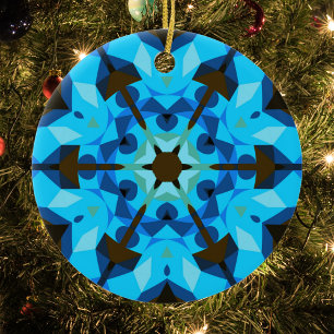 Adorno De Cerámica Retro Mandala Flor Azul y Naranja