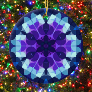 Adorno De Cerámica Retro Mandala Flor Azul y Púrpura