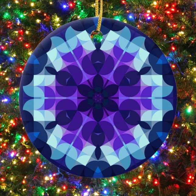 Adorno De Cerámica Retro Mandala Flor Azul y Púrpura (Subido por el creador)