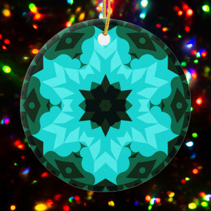 Adorno De Cerámica Retro Mandala Flor azul y verde