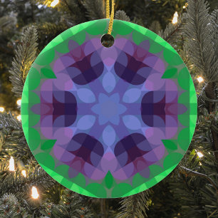 Adorno De Cerámica Retro Mandala Flor morado y verde