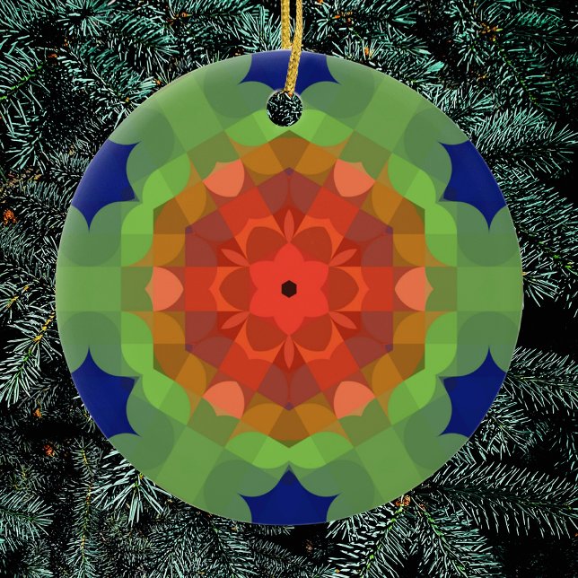 Adorno De Cerámica Retro Mandala Flor Naranja Verde y Azul (Subido por el creador)