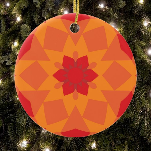 Adorno De Cerámica Retro Mandala Flor Rojo y Naranja (Subido por el creador)