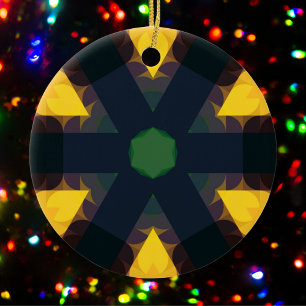 Adorno De Cerámica Retro Mandala Flor Verde Amarillo y Azul