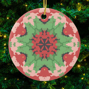 Adorno De Cerámica Retro Mandala Flor Verde y Rojo
