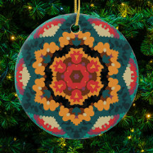 Retro Mandala Naranja azul y rojo