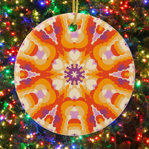 Adorno De Cerámica Retro Mandala Naranja rojo morado y amarillo