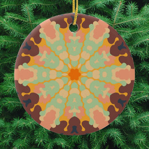 Adorno De Cerámica Retro Mandala Naranja verde y amarillo