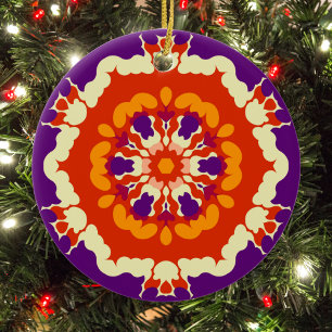 Adorno De Cerámica Retro Mandala Púrpura Rojo y Naranja