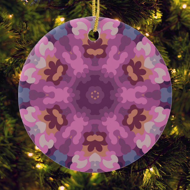 Adorno De Cerámica Retro Mandala Púrpura Rosa y Naranja (Purple Pink and Orange Retro Mandala Ornament by Wormhole Orbital)