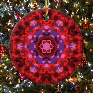 Adorno De Cerámica Retro Mandala rojo y púrpura