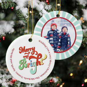 Adorno De Cerámica Retro Merry y Navidades brillantes Personalizado