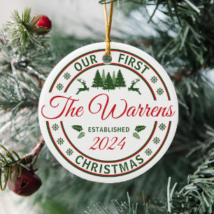 Adorno De Cerámica Retro Nuestro primer nombre de matrimonio para Bod