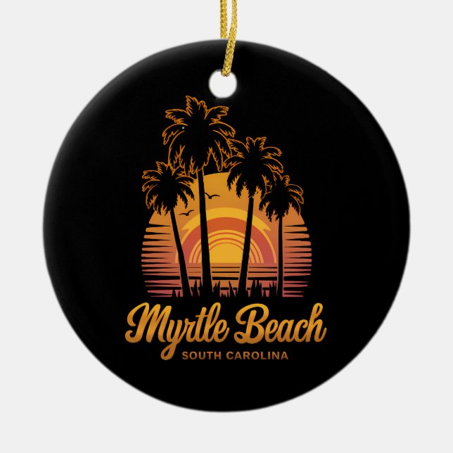 Adorno De Cerámica Retro Palm Tree Sunset South Carolina Myrtle Beach (Frente)