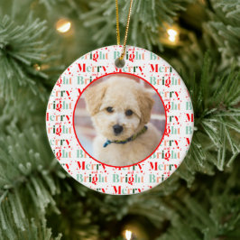 Adorno De Cerámica Retro Photo Merry and Bright Christmas