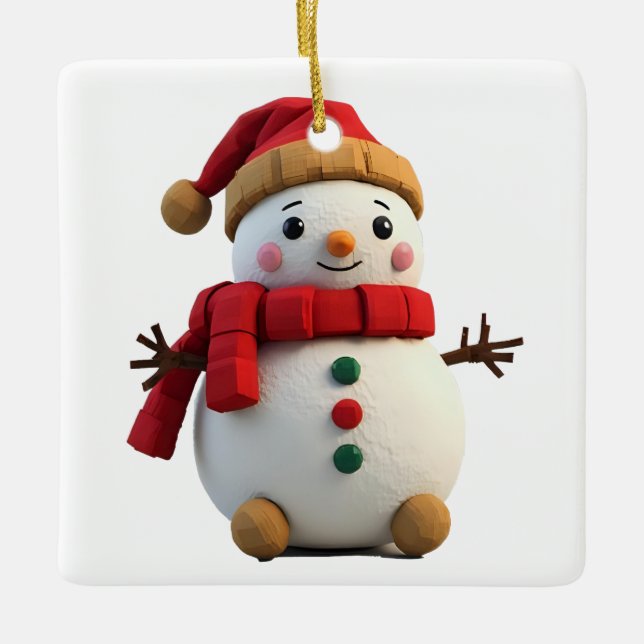 Adorno De Cerámica Retro Plush Snowman With Scarf Christmas (Anverso)