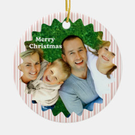 Adorno De Cerámica Retro Red Christmas Party Striped