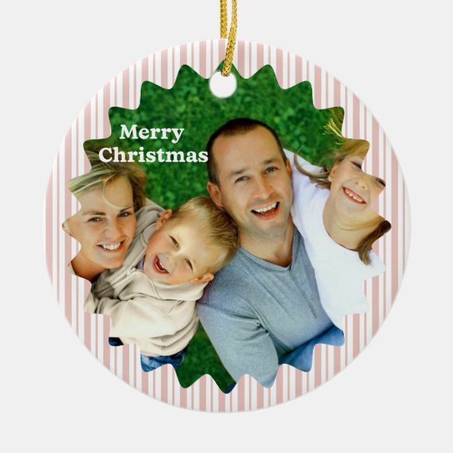 Adorno De Cerámica Retro Red Christmas Party Striped  (Frente)