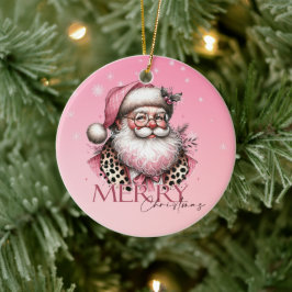 Adorno De Cerámica Retro Santa Claus Feliz Navidad En Rosa