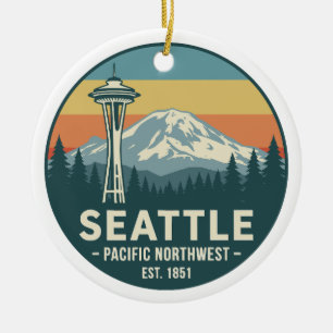 Adorno De Cerámica Retro Seattle Pacífico Noroeste Mt. Rainier