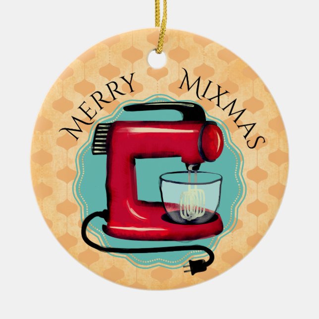 Adorno De Cerámica Retro stand mezclador panadería panadería Navidad  (Frente)