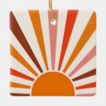 Adorno De Cerámica Retro Sun Rays Naranja de la puesta de sol rojo am<br><div class="desc">Diseño retro de rayos solares en tonos rosa cálido,  marrón y naranja. Rayos de sol naranja retro modernos,  arte abstracto geométrico mañana soleado.</div>