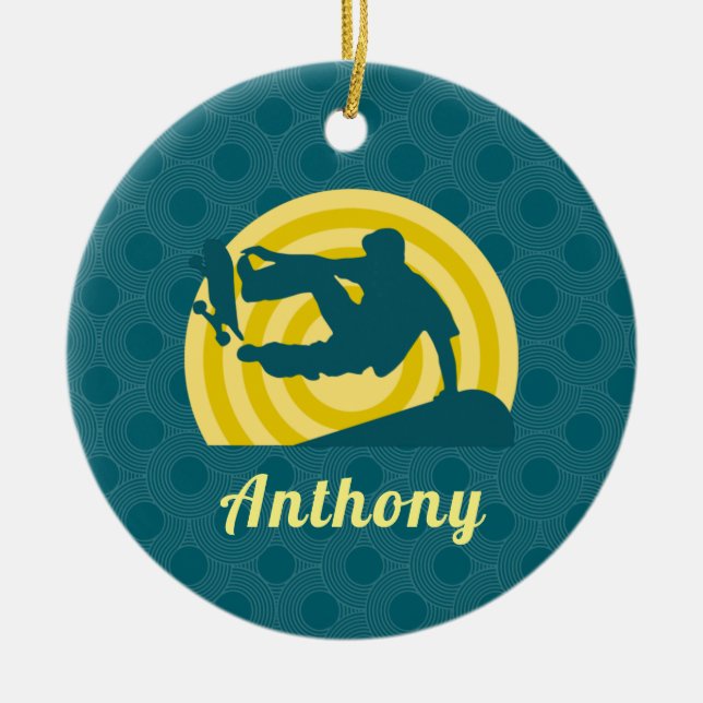 Adorno De Cerámica Retro Sunset Skateboarding Tema Nombre personaliza (Frente)