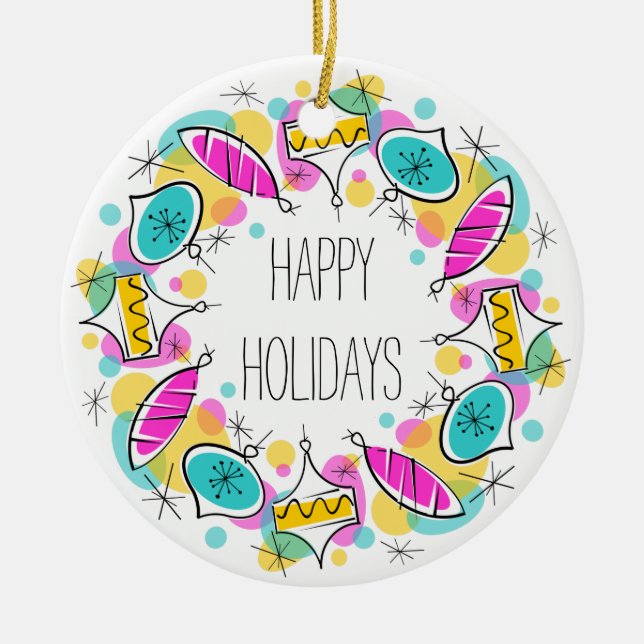 Adorno De Cerámica Retro Tree Baubles Circle Ferias redondeadas (Frente)