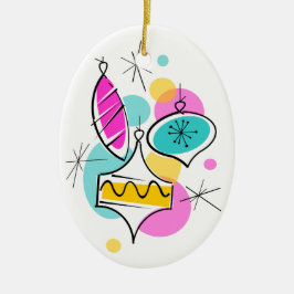 Adorno De Cerámica Retro Tree Baubles Group Christens ornament oval