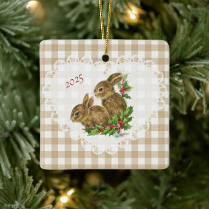 Adorno De Cerámica Retro Vintage Coquette Baby Animals Bunny Gingham